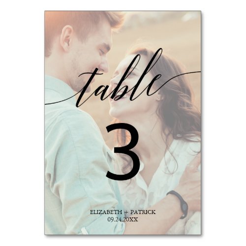 Elegant Calligraphy  Faded Photo Table Number