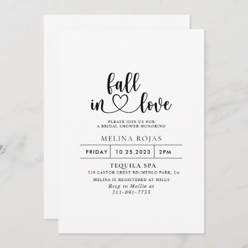 Elegant Calligraphy Fall in Love Bridal shower   Invitation