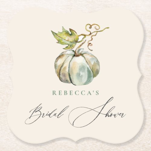 Elegant Calligraphy Fall Pumpkin Bridal Shower Paper Coaster