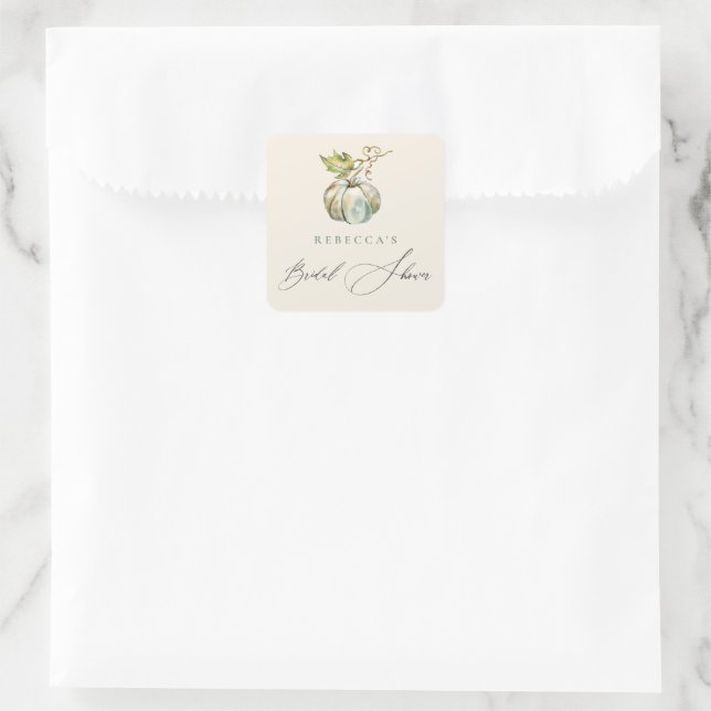 Elegant Calligraphy Fall Pumpkin Bridal Shower Square Sticker (Bag)