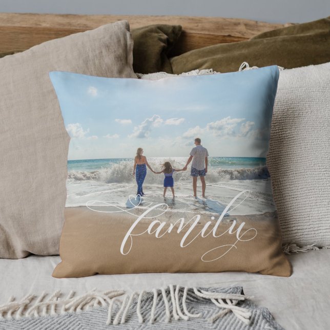 Elegant Calligraphy Family Photo Throw Pillow (Creator Uploaded)