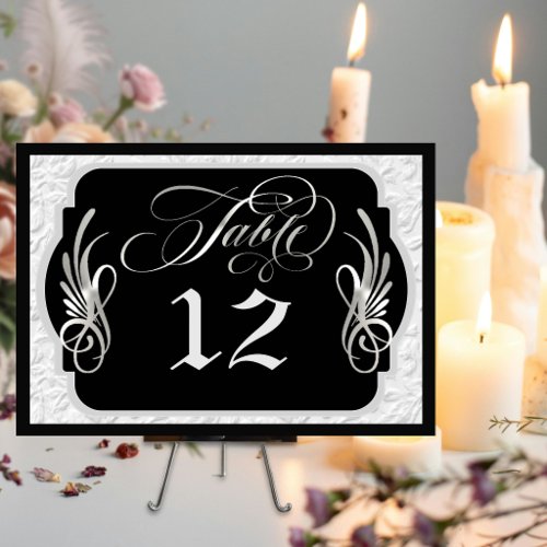 Elegant Calligraphy Faux Embossed - Black/Silver Table Number