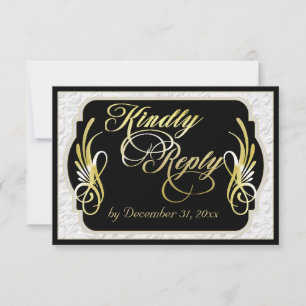 Elegant Calligraphy & Faux Embossed - Gold/Black RSVP Card