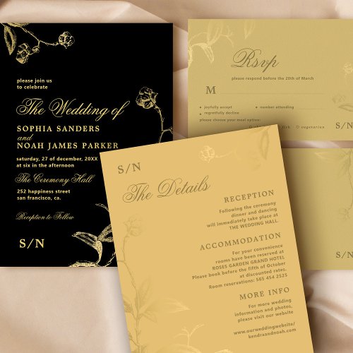 Elegant calligraphy faux gold wedding details enclosure card