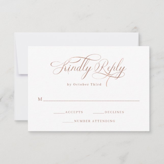 Elegant Calligraphy | Faux Rose Gold Wedding RSVP Card (Front)