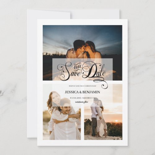 Elegant Calligraphy Faux Vellum Effect 3 Photo Save The Date