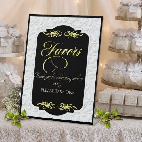 Elegant Calligraphy Favors - Black/Gold Pedestal Sign