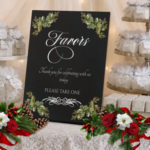 Elegant Calligraphy Favors - Black/Silver Pedestal Sign