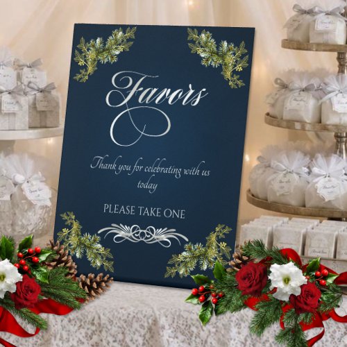 Elegant Calligraphy Favors - Blue/Silver Pedestal Sign