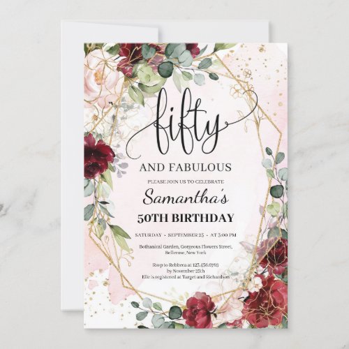Elegant calligraphy fifty and fabulous 50th invitation