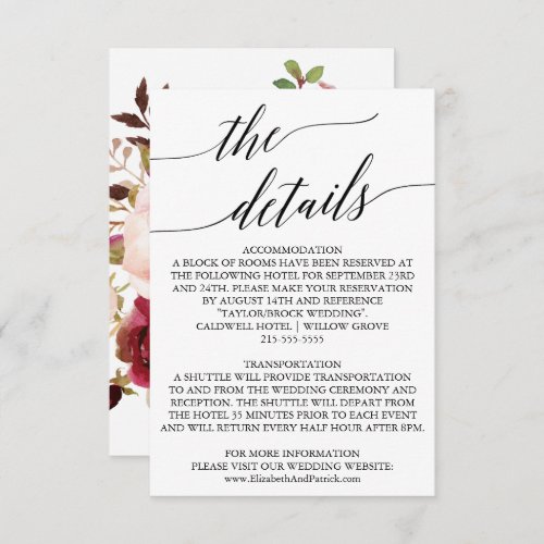 Elegant Calligraphy  Floral Back Details Card