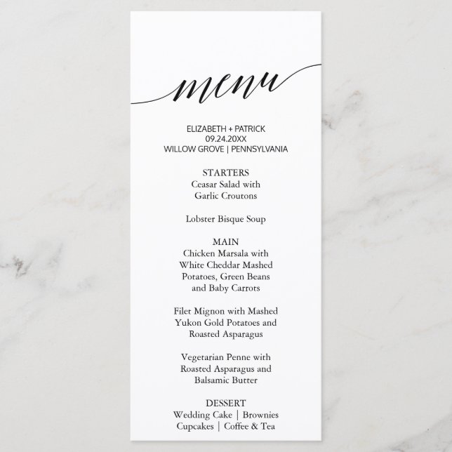 Elegant Calligraphy | Floral Back Dinner Menu Card (Front)