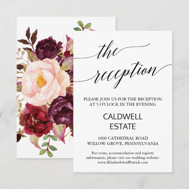 Elegant Calligraphy | Floral Back Reception Card | Zazzle