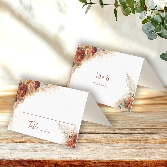 Elegant Calligraphy Floral Boho Wedding Place Card (Creator Uploaded)