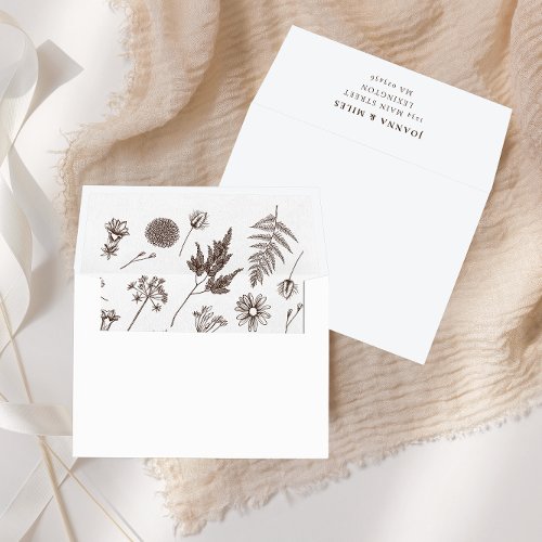 Elegant Calligraphy Floral Brown Neutral Wedding Envelope