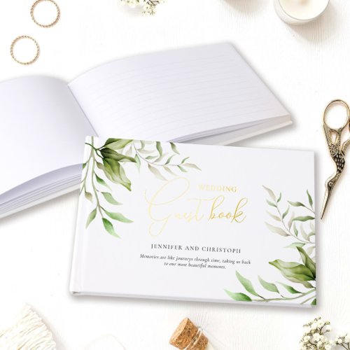 Elegant Calligraphy Floral Eucalyptus Wedding Foil Guest Book