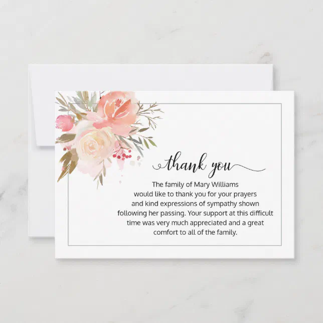 Elegant Calligraphy Floral Funeral Thank You 