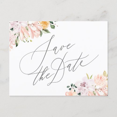 Elegant Calligraphy Floral Save The Date Announcement Postcard