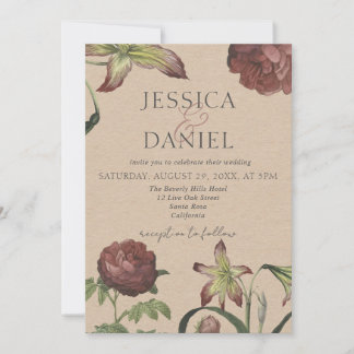 Elegant Calligraphy Floral Script Wedding  Invitat Invitation