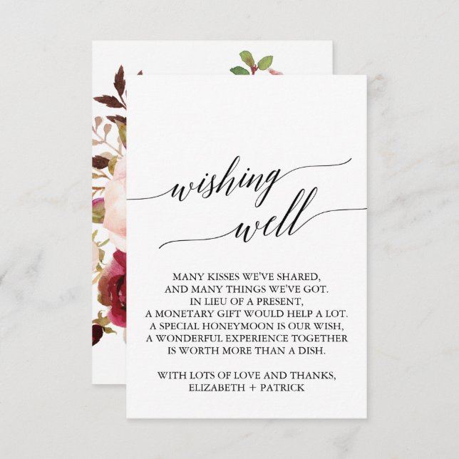 Elegant Calligraphy | Floral Wedding Wishing Well Enclosure Card (Front/Back)