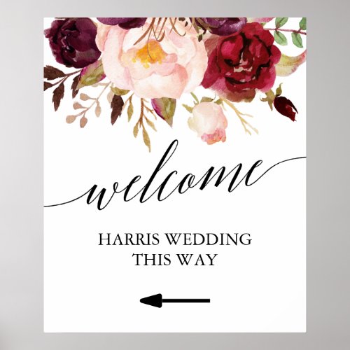 Elegant Calligraphy Floral Welcome Wedding Sign