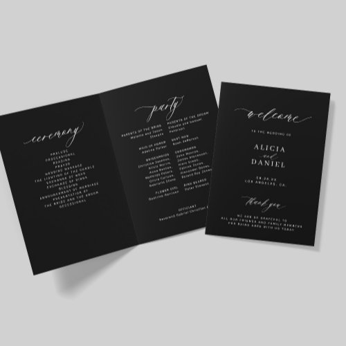 Elegant calligraphy folded wedding party black program
