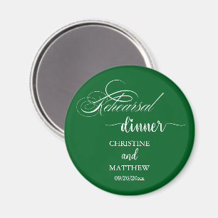 Elegant Calligraphy Forest Green Rehearsal Dinner Magnet