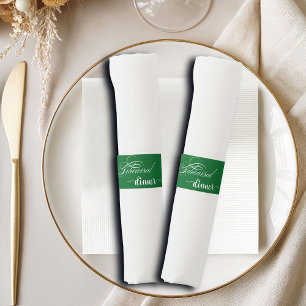 Elegant Calligraphy Forest Green Rehearsal Dinner Napkin Bands