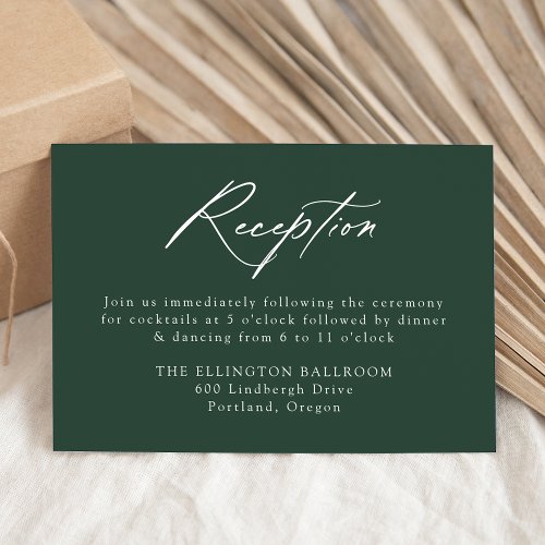 Elegant Calligraphy Forest Green Wedding Reception Enclosure Card