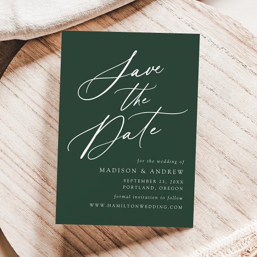 Elegant Calligraphy Forest Green Wedding Save The Date