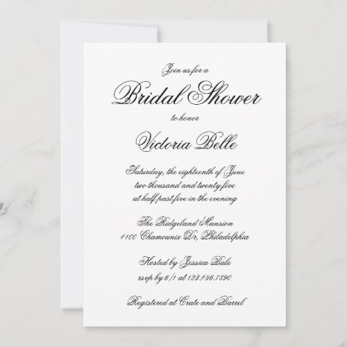 Elegant Calligraphy Formal Bridal Shower Invitation