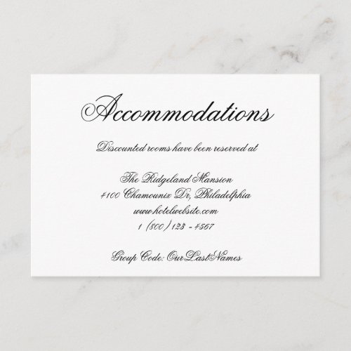 Elegant Calligraphy Formal Wedding Accommodations Enclosure Card