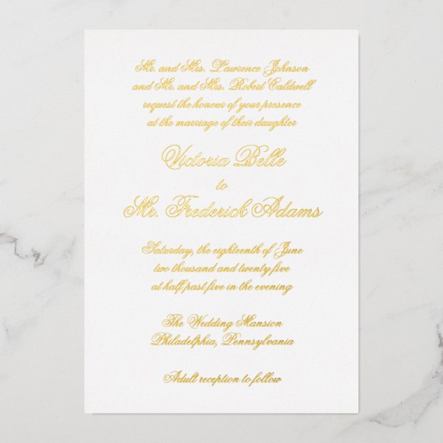 Elegant Calligraphy Formal Wedding Gold Foil Invitation (Front)