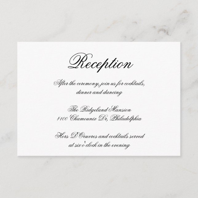 Elegant Calligraphy Formal Wedding Reception Enclosure Card (Front)