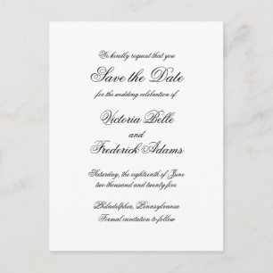 Elegant Calligraphy Formal Wedding Save the Date Announcement Postcard