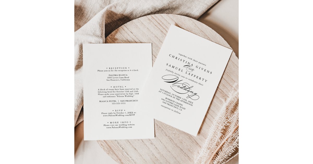 Elegant Calligraphy Front & Back Wedding Invitation | Zazzle