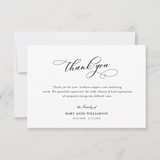 Elegant Calligraphy Funeral Thank You Note Zazzle