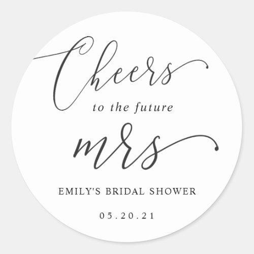Elegant Calligraphy Future Mrs Bridal Shower Classic Round Sticker