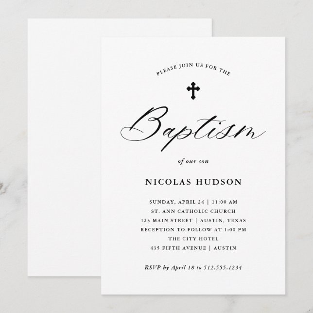 Elegant Calligraphy | Gender Neutral Baptism Invitation (Front/Back)