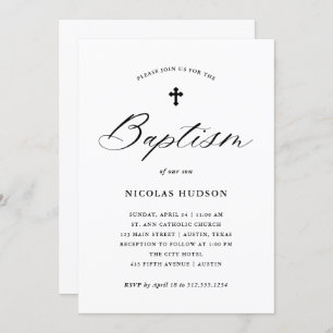 Elegant Calligraphy Gender Neutral Baptism Invitation