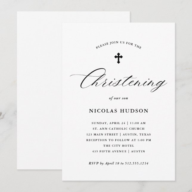Elegant Calligraphy | Gender Neutral Christening Invitation (Front/Back)