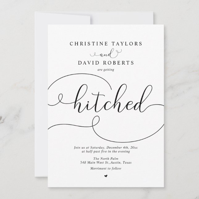 Elegant Calligraphy, Getting Hitched Invitation (Front)