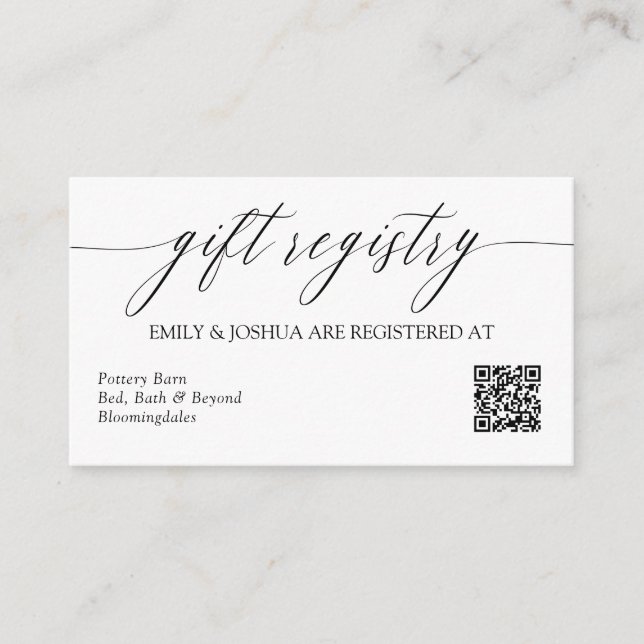Elegant Calligraphy Gift Registry QR Code Enclosure Card (Front)