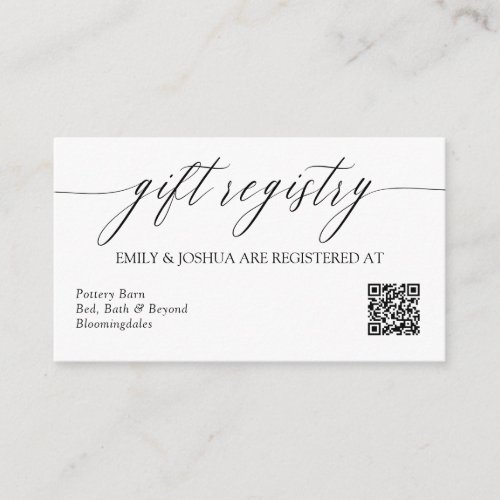 Elegant Calligraphy Gift Registry QR Code Enclosure Card