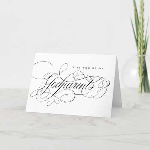 Elegant Calligraphy Godparents Proposal Card