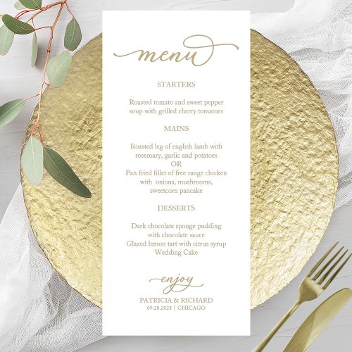 Elegant Calligraphy Gold And White Menu