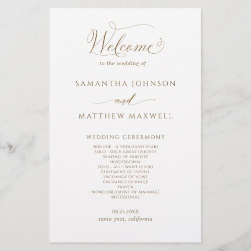 Elegant Calligraphy Gold and White Wedding Program