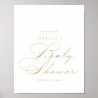 Elegant Calligraphy Gold Baby Shower Welcome  Poster