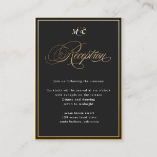 Elegant Calligraphy gold black Reception Enclosure Card