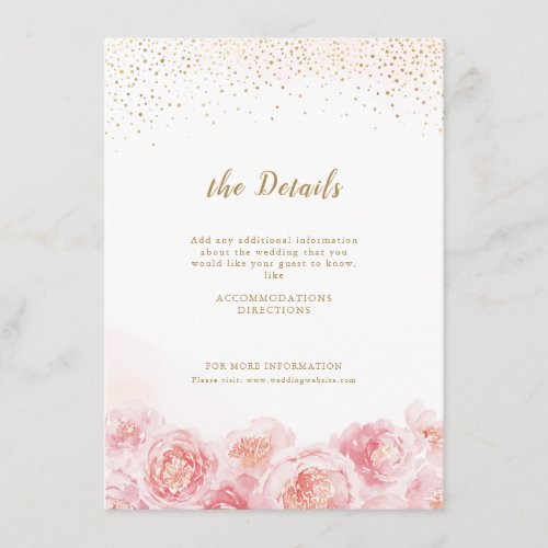 Elegant calligraphy gold  blush floral wedding enclosure card